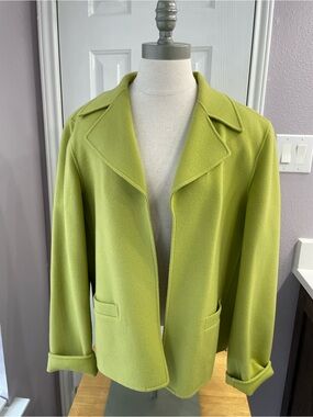 Talbots Vintage 100% Wool Chartreuse Green Open-Front Coat Jacket Size 16
